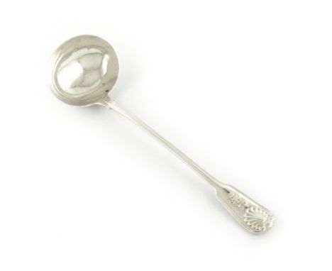 A Victorian silver regimental soup ladle, The Royal Marines, by George Adams, London 1852, Fiddle, Thread and Shell pattern t