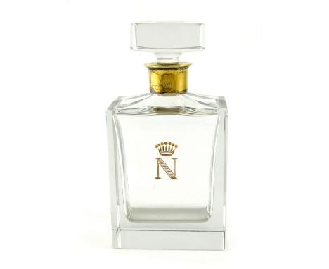 A modern silver-gilt mounted brandy decanter, by I Freeman and Son limited, London 1975, rectangular form, plain mount, the f