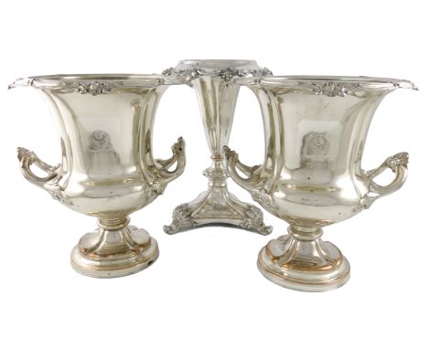 A pair of early 19th century old Sheffield plated wine coolers, by Watson and Co, circa 1830, campana form, foliate capped si