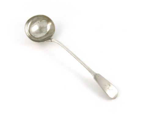 A George IV silver Fiddle pattern soup ladle, by William Eaton, London 1829, oval bowl, the terminal with a crest, approx. we