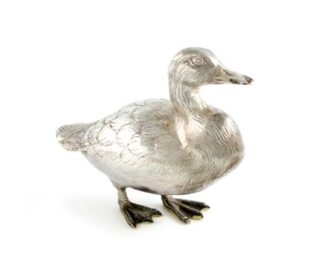 A silver model of a duck, by R. Comyns, London probably 1972, modelled in a standing position, length 18cm, approx. weight 8.