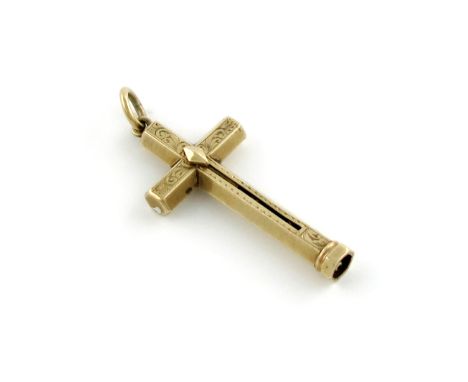 A Victorian novelty 10-carat gold pencil, marked with the arrow mark for S. Mordan and Co, modelled as a crucifix, engraved d