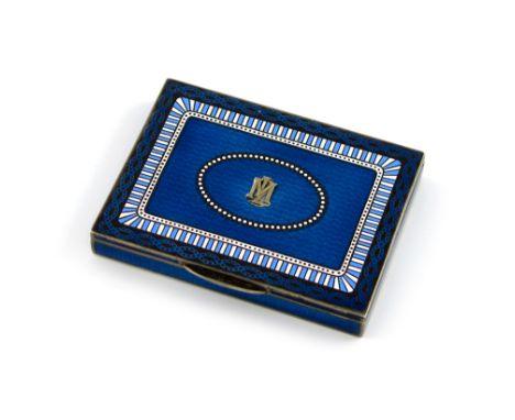 An Austrian silver and enamel box, maker's mark of R.S, rectangular form, the hinged cover with vari-coloured blue and white 