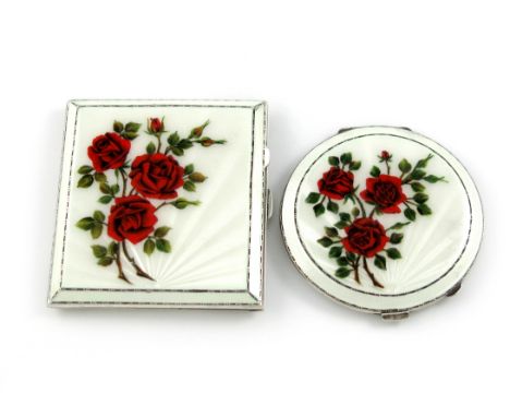 A silver and enamel compact and cigarette case, by H. Clifford Davis, Birmingham 1954/55, the compact of circular form, the c