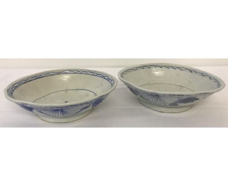 2 blue and white glazed ceramic dishes from the Nanking cargo.   Approx. 19.5cm x 16cm each.