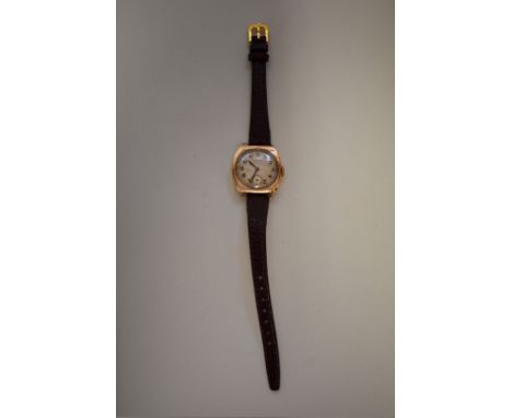 A circa 1936 Rolex 9ct gold manual wind wristwatch, 27mm, on associated leather strap. 