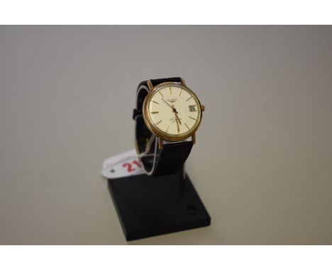 A vintage Longines 'Flagship' 9ct gold automatic wristwatch, 34mm, ref 345, on replacement leather strap. 