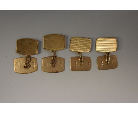 Two pairs of engine turned gold cufflinks,&nbsp;hallmarked 375, 8.6g. 