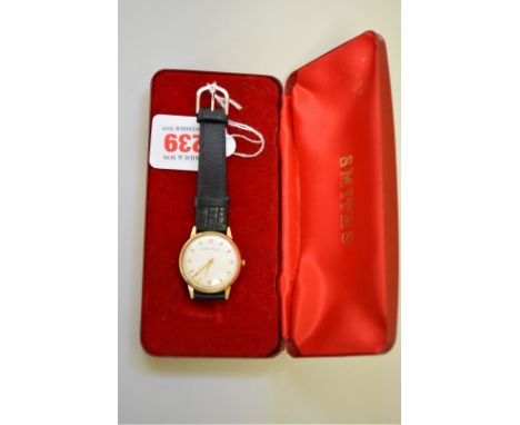 A circa 1968 Smiths Astral 9ct gold manual wind wristwatch, 33mm, ref 19, on replacement leather strap, (inscribed British Ra