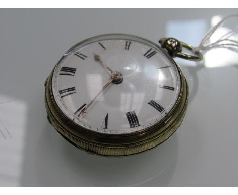 A mid 19th Century open faced pocket watch with Roman enamel dial, verge and fusee movement signed Chas. Norman, no .4524