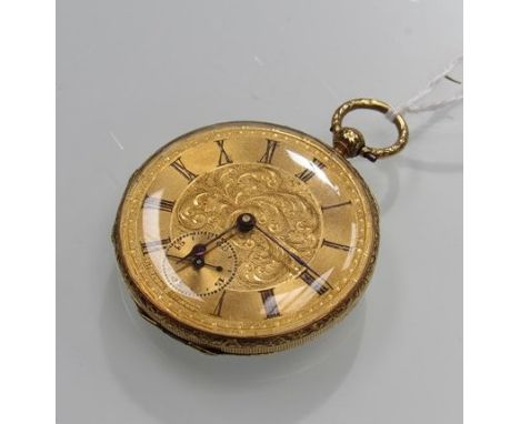 An 18ct gold Bautte Geneve pocket watch with scrolled face and Roman numerated dial, sweep second subsidiary dial