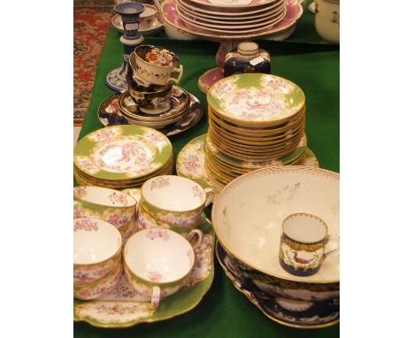 A collection of Booth's silicon china pottery wares in the Worcester "Blue Scale" style, a collection of Minton's "Green Hone