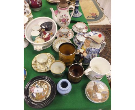A Copeland Spode polychrome decorated Toby jug, three various pot lids, Pratt ware mug, Pratt ware pot, various 19th Century 