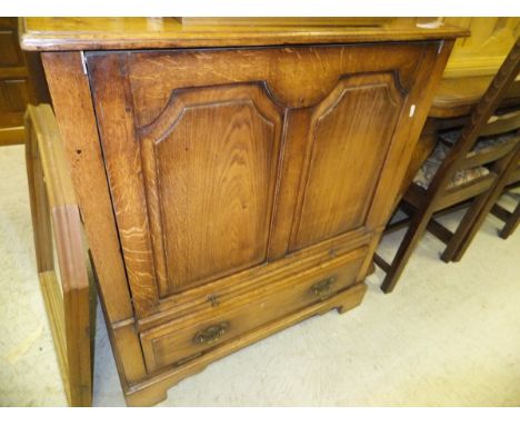 A modern oak tv cabinet in the 18th Century style, a stained beech side table, pine wall shelf with four drawers, G M BOND "C