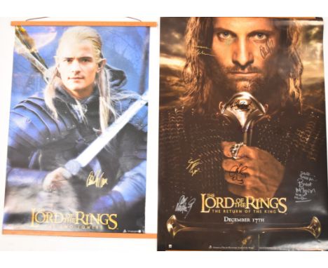 Three Lord of the Rings one sheet style film posters bearing multiple signatures, one accompanied by certificate of authentic