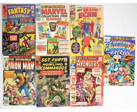 Seven Silver and Bronze Age Marvel comics comprising titles The Invincible Iron Man, Sgt Fury, Captain America, The Avengers 