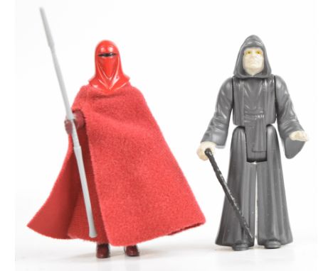 Two vintage Star Wars action figures by Kenner comprising The Emperor and Emperor's Royal Guard, both complete with accessori