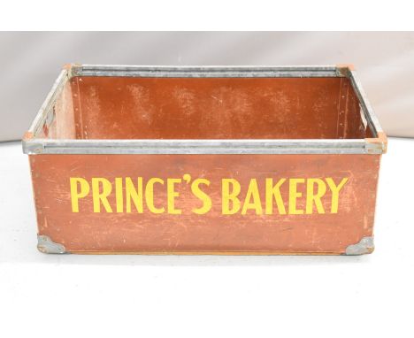 Vintage Prince's bakery metal bound advertising bread tray with ash runners, W72 x D46 x H27cm