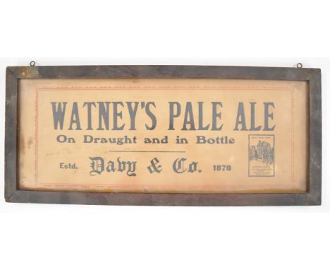 [Breweriana] Watney's Pale Ale On Draught and in Bottle, Estd Davy &amp; Co 1870, framed advertising print with trademark des