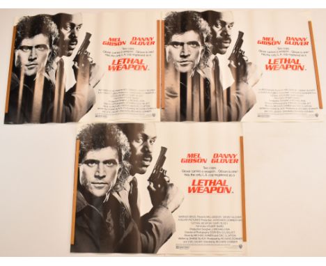 Three Lethal Weapon (1987) British quad film posters, starring Mel Gibson and Danny Glover, directed by Richard Donner, 76 x 