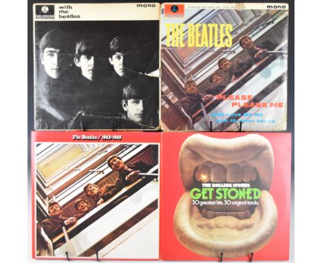 Four Beatles LPs and five Rolling Stones LPs comprising Please Please Me, With The Beatles, 1962-1966 and 1967-1970 (no cover