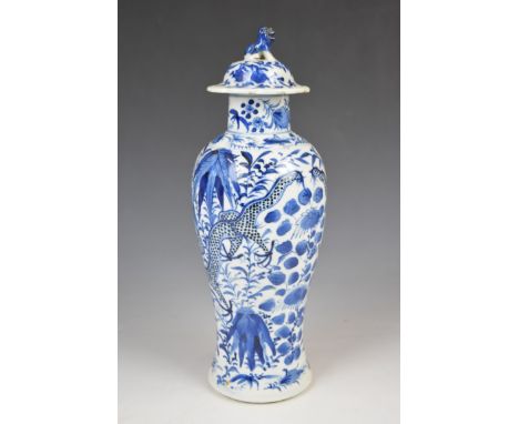 18th / 19thC Chinese blue and white baluster vase with dragon decoration and Kangxi four character mark to base, probably mar