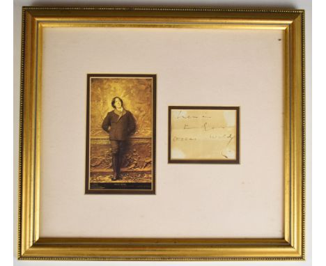 Oscar Wilde (1854-1900) clipped signature (6 x 8cm), mounted alongside a print of a portrait of Wilde from the albumen photog
