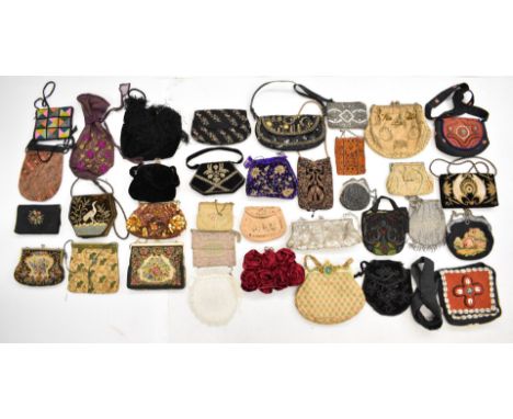 Large collection of vintage evening bags / handbags including French embroidery, Chinese beaded, shell / African style decora