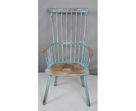 19thC elm seated stick back Windsor armchair with comb back, H112cm
