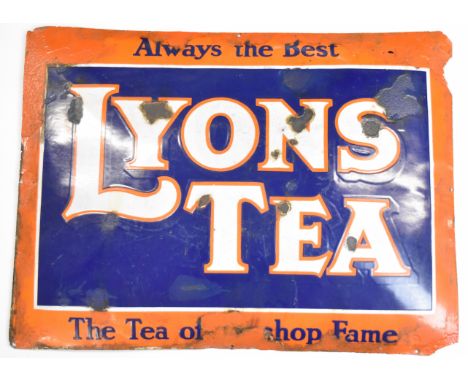 Vintage Lyons Tea enamel advertising sign, 75cm x 100cm.