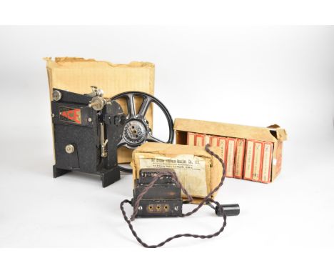 Pathescope Ace 9.5mm cine projector with ten Pathescope films including Bumps Ahead, Pluto's Plaything, April Fool, Mickey's 