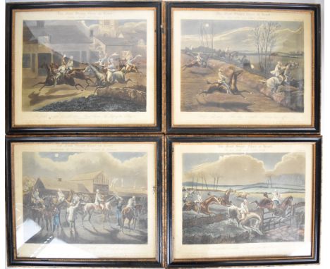 After Henry Alken, set of four 19thC coloured prints in a series titled 'The First Steeple-Chace (sic) on Record' plates numb