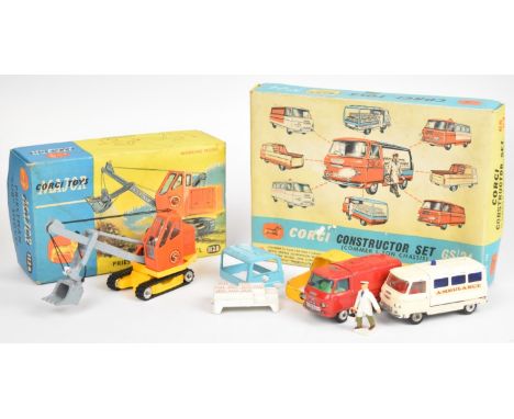 Corgi Toys diecast model construction vehicles comprising Constructor Set GS 24 and Priestman 'Cub' Shovel 1128, in original 