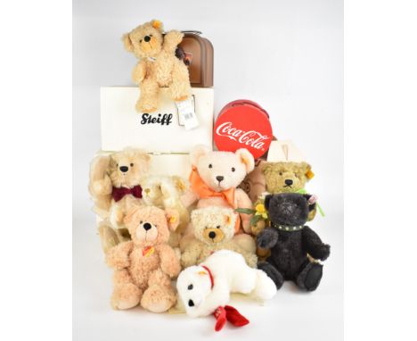 Nine Steiff Teddy bears to include 'Valentine Bear 2000' limited edition 321 of 450, 'Jack' The Rare Black Alpaca Bear and Th