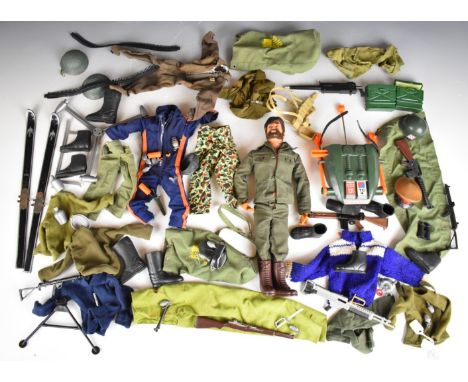 Palitoy Action Man figure with flock hair, eagle eyes, clothing and accessories.