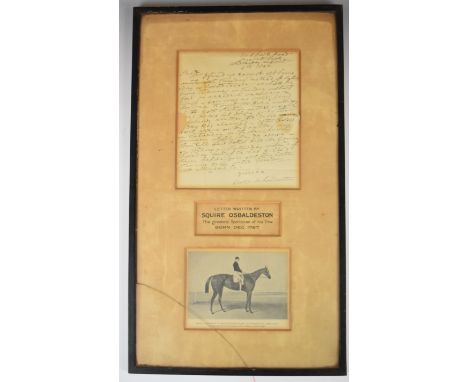 Squire Osbaldeston (1786-1866) original signed autograph letter dated 1843 from Regents Park addressed to Scott, discussing t