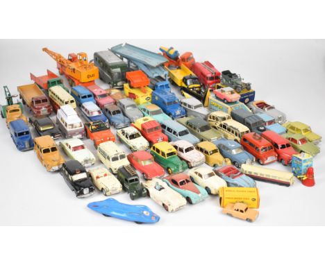 Over fifty vintage Corgi and Dinky diecast model cars and trucks to include Mercedes Benz 220SE, Rolls-Royce Silver Wraith, B