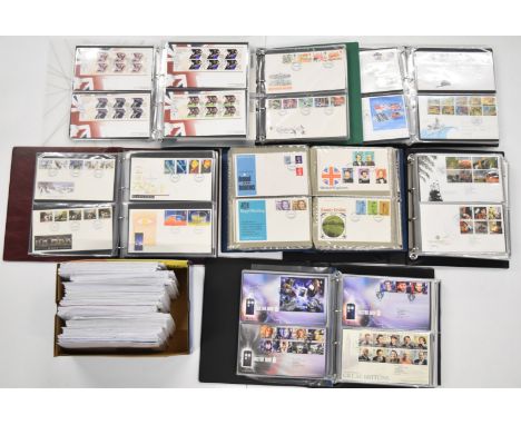 GB first day cover collection in seven albums and a small box of examples still in their Royal Mail envelopes