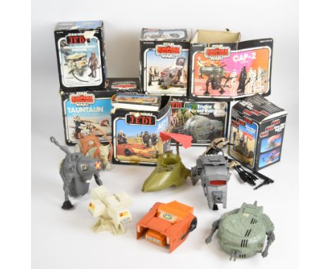 Seven vintage Star Wars vehicle and figure sets by Kenner / Palitoy comprising Tauntaun, Endor Forest Ranger, INT-4 Intercept