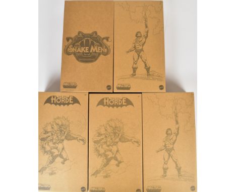 Five Mattel Creations 'Masters Of The Universe Origins' He-Man figures comprising two He-Skeletor, two Grizzlor and Camo-Khan