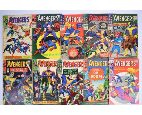 Ten Silver Age The Avengers comics by Marvel comprising issues #25 (first meeting with Dr. Doom), 29, 30, 32-35, 56, 58 and 5