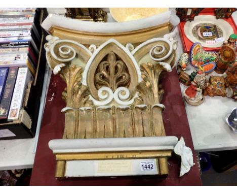 A plaster capital from the procession arch of St Marys Sunday school Houghton ground, 1906-1971, mounted on board, some losse