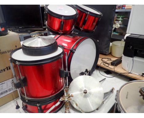Childrens drum set, Bass drum, 3 toms and snare, cymbals and a stool. Not available for in-house P&amp;P
