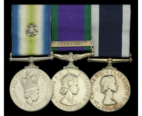 The South Atlantic and Lebanon operations group of three awarded to Leading Air Engineering Mechanic (Electrical) P. Roberts,