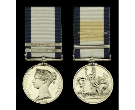 The unique 2-clasp frigate action Naval General Service medal awarded to Admiral Manley Hall Dixon, Royal Navy, Master’s Mate