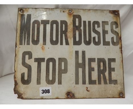 OLD ENAMEL SINGLE SIDED SIGN ' MOTOR BUSES STOP HERE '