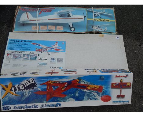 3 BOXED MODEL AIRCRAFT KITS : AIRCORE 40 TRAINER, BALSACRAFT EXTREME, PRECEDENT T180 RADIO CONTROLLED TRAINER