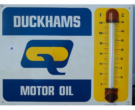 ENAMEL ADVERTISING SIGN : DUCKHAMS Q MOTOR OIL WITH THERMOMETER