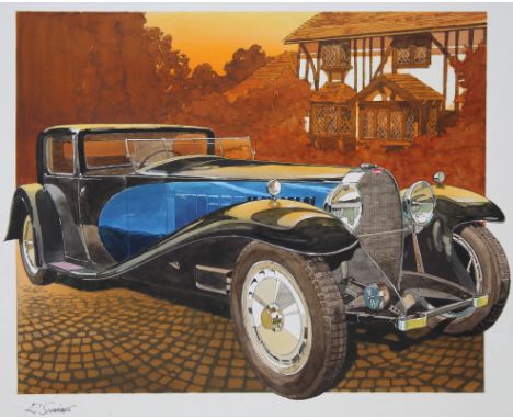 Dick Simms (American, B. 1932) "Bugatti Royale, Type 41" Signed lower left. Original Watercolor painting on Illustration Boar