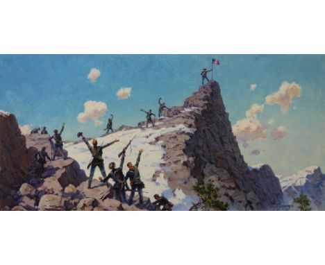 Ivan Akimovich Sushchenko (Russian, B. 1930) "Fremont on the Rocky Mountains" Signed lower right. Original Oil painting on Ma